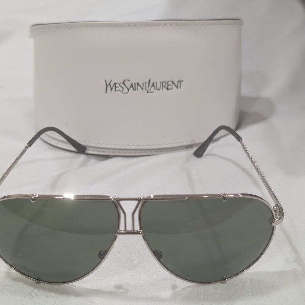 Yves Saint Laurent Silver Sunglasses with Green Lenses - Picture 2 of 5